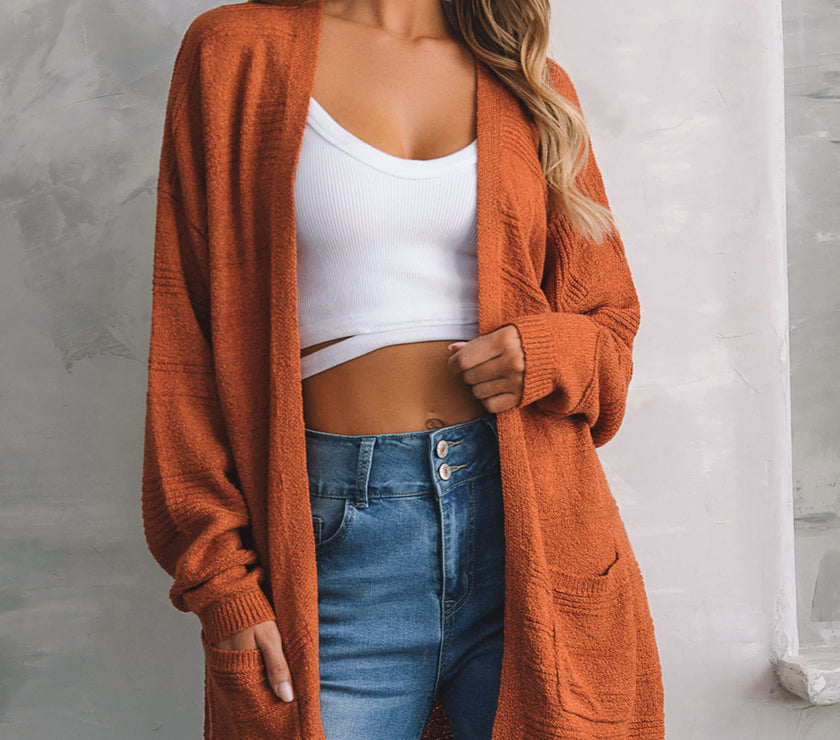 Open Front Textured Cardigan with Pockets