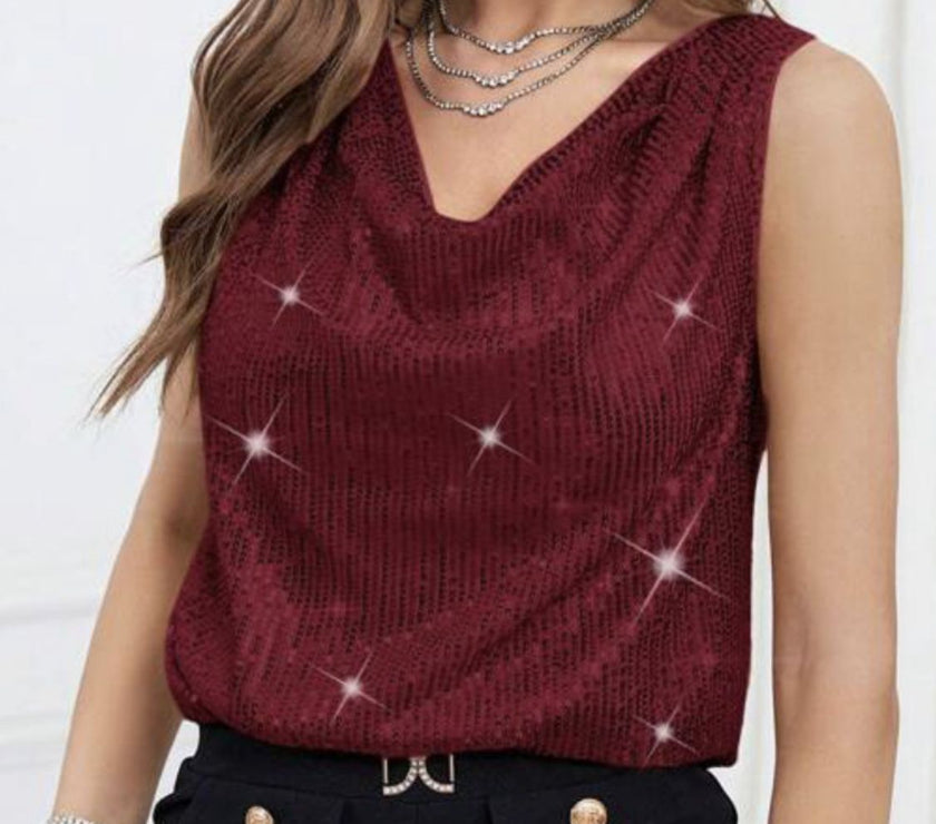 Sequin Cowl Neck Tank