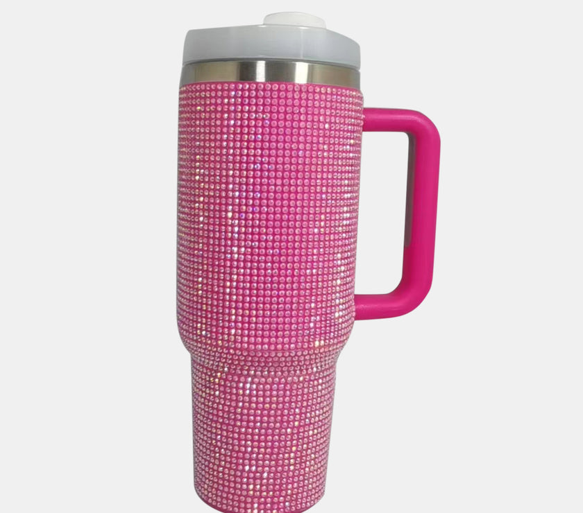 Rhinestone Stainless Steel Tumbler with Straw