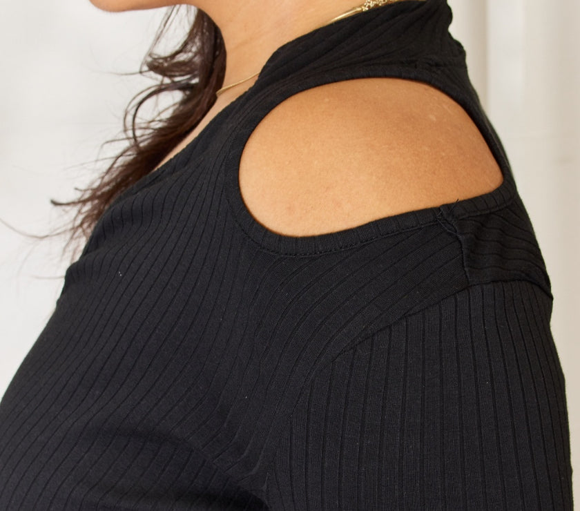Culture Code Full Size Ribbed Surplice Cold Shoulder Top
