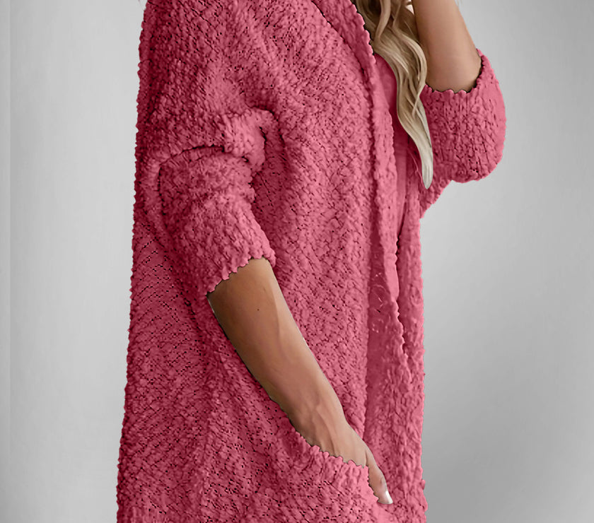 Double Take Pocketed Open Front Long Sleeve Cardigan