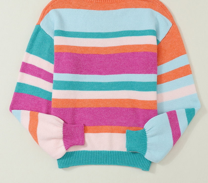 Striped Round Neck Drop Shoulder Sweater