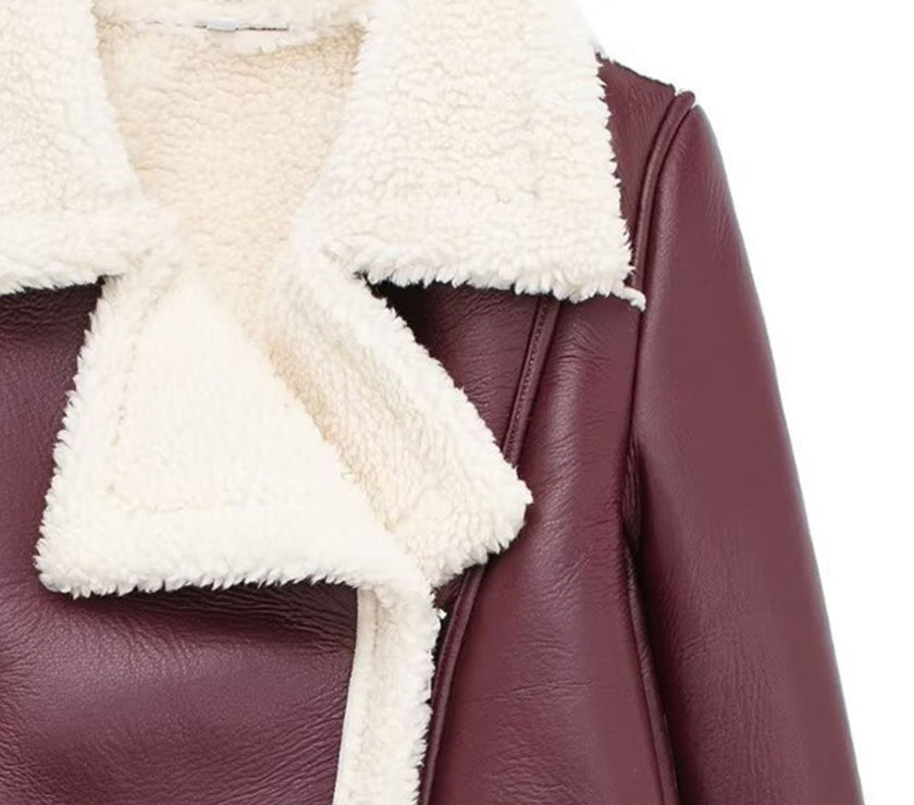 Collared Neck Long Sleeve Plush Cropped Jacket