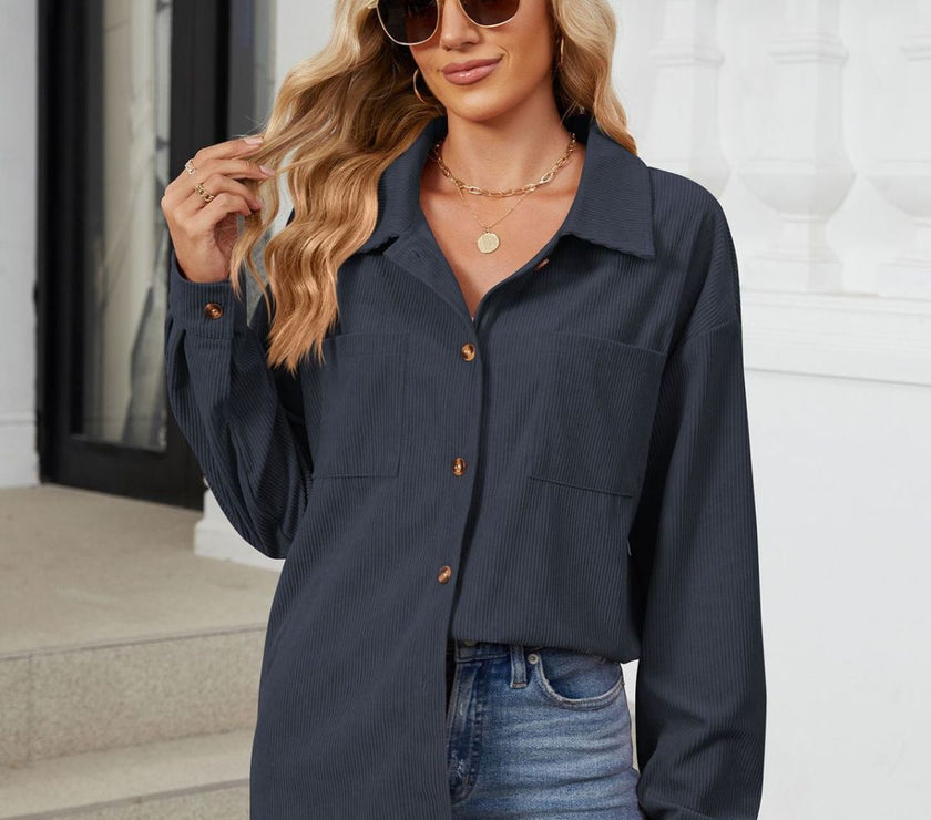 Button Up Long Sleeve Shirt with Breast Pockets