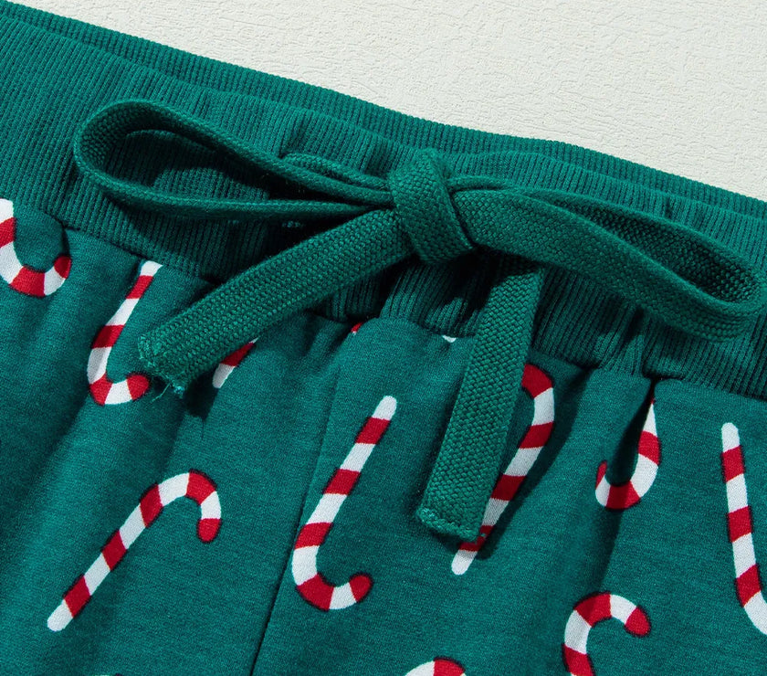 Candy Cane Print Round Neck Top and Pants Lounge Set