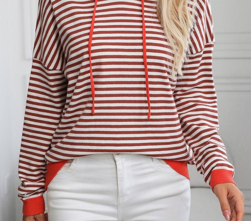 Mandy Striped Long Sleeve Hooded Knit Top