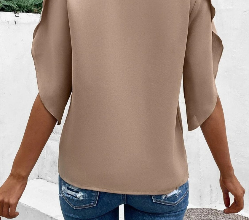 Lace Detail V-Neck Half Sleeve Blouse