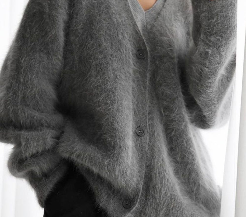 Fuzzy Button Down Long Sleeve Cardigan