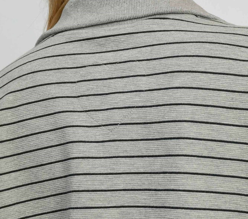 Umgee Striped Half Zip Short Sleeve Sweatshirt