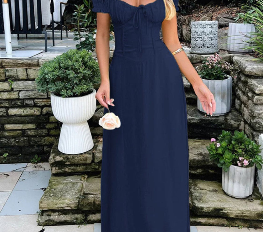 Devine Sweetheart Neck Short Sleeve Maxi Dress