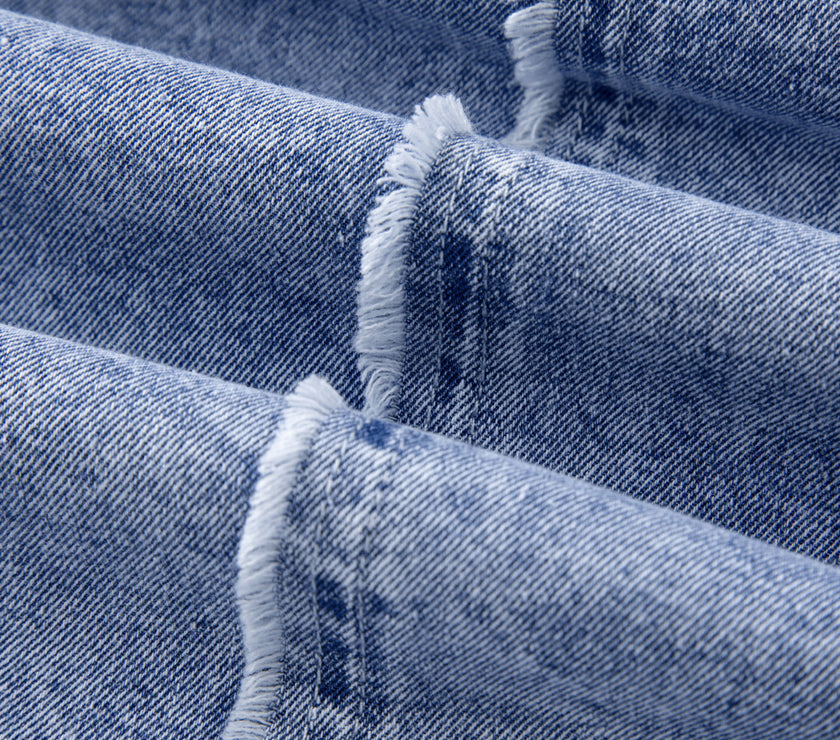 Raw Hem Button Down Long Sleeve Denim Dress