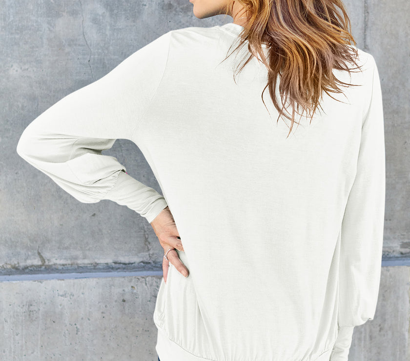 Basic Bae Full Size V-Neck Lantern Sleeve Top