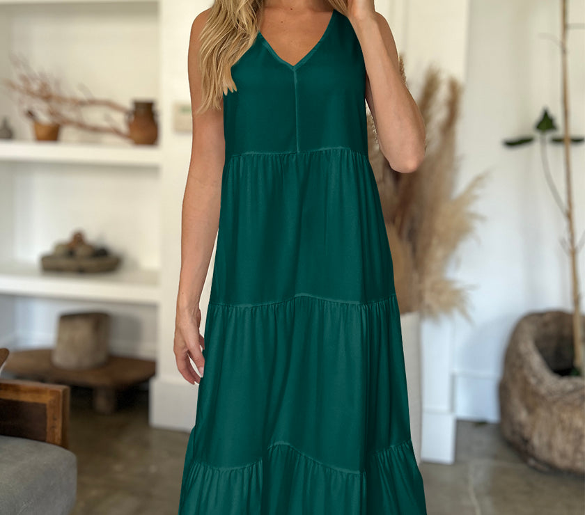 FAM-FAM V-Neck Sleeveless Midi Tiered Dress