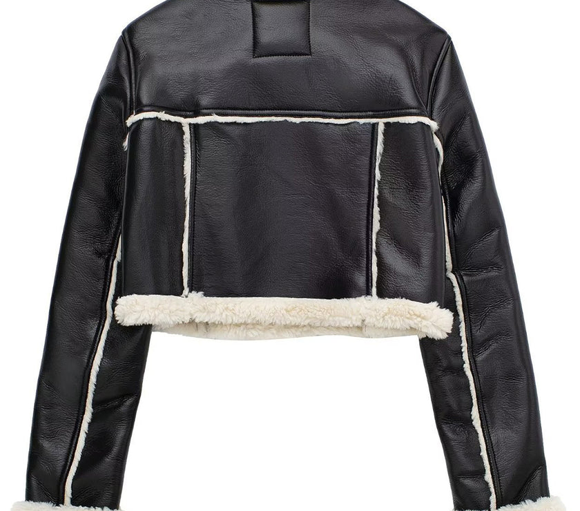 Collared Neck Long Sleeve Plush Cropped Jacket