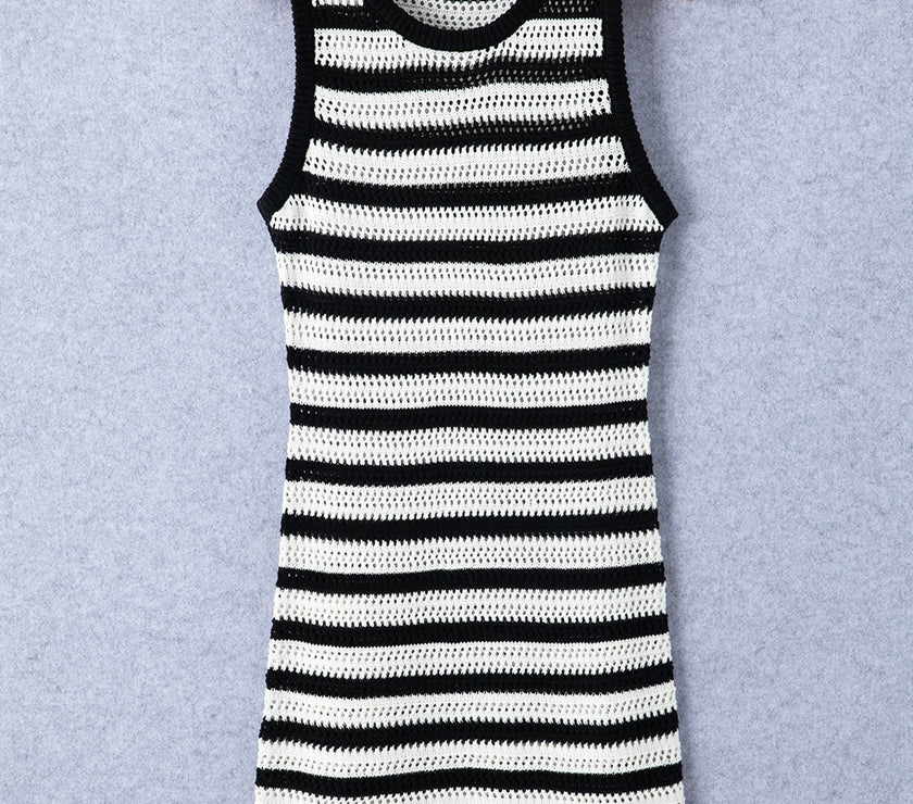 Openwork Striped Wide Strap Knit Dress