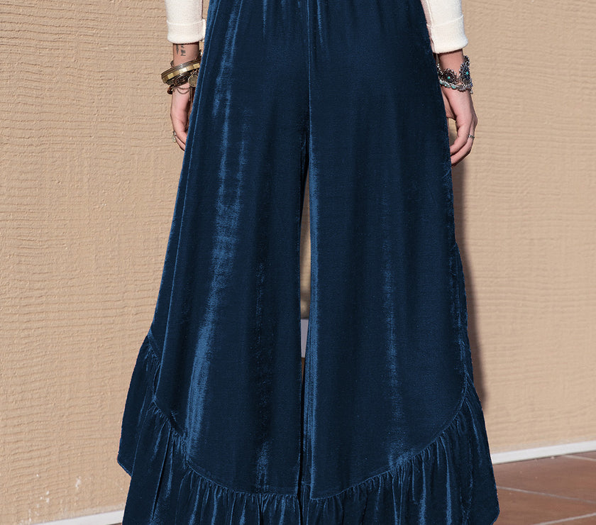 Slit Ruffled Wide Leg Pants