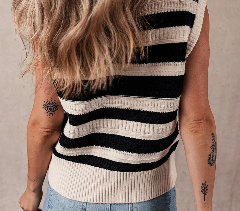 Color Block Round Neck Sweater Vest