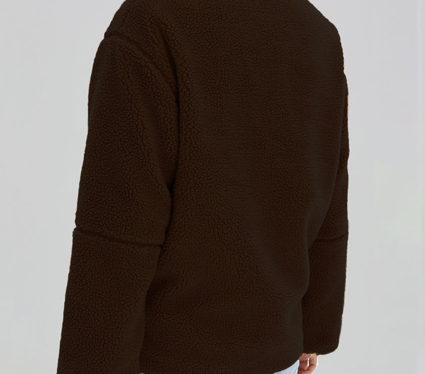 Turtleneck Zip Up Long Sleeve Plush Jacket