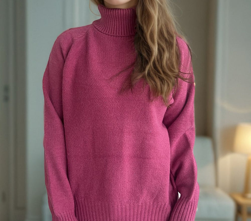 Ribbed Turtleneck Raglan Sleeve Sweater