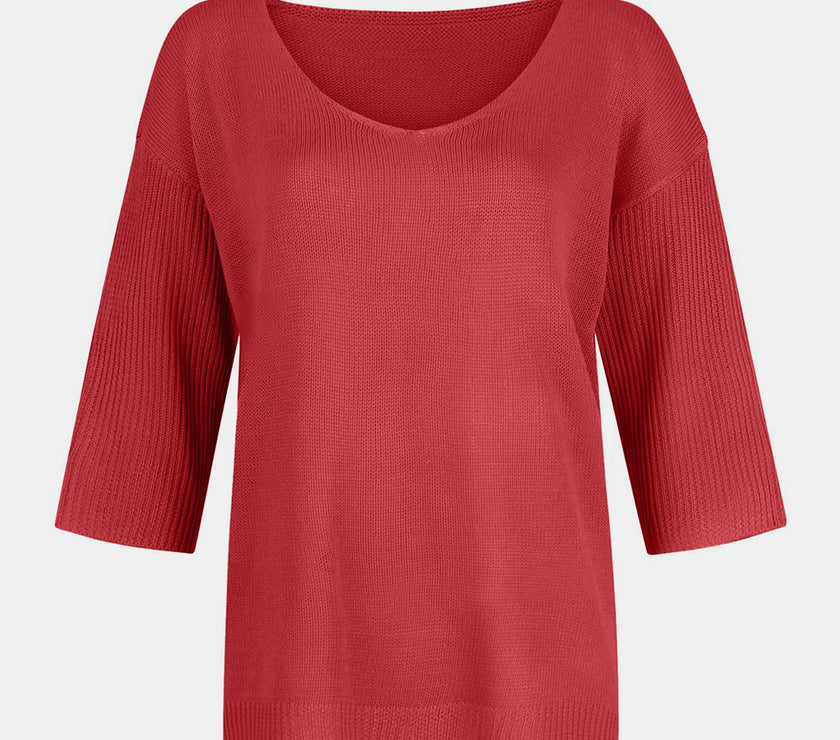 V-Neck Three-Quarter Sleeve Knit Top