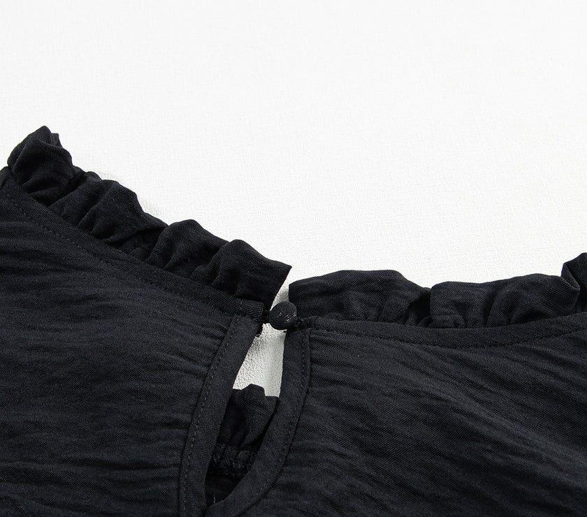 Frill Mock Neck Ruffled Balloon Sleeve Blouse