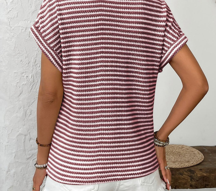Striped V-Neck Short Sleeve T-Shirt