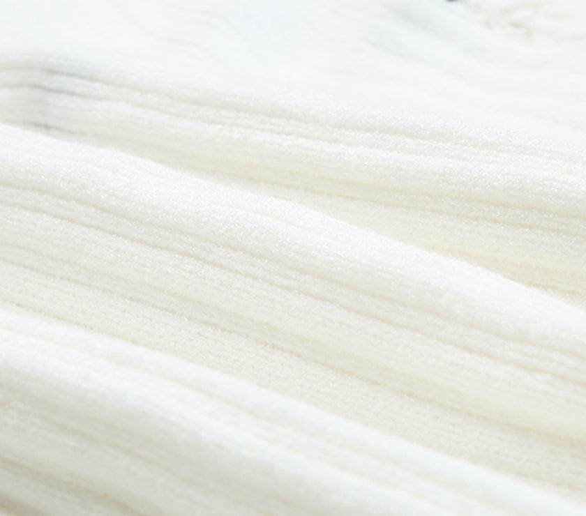 Striped Hollow Out Round Neck Long Sleeve Sweater