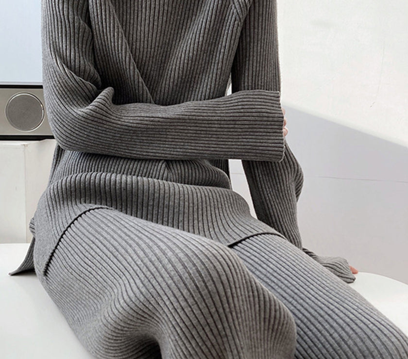 Mock Neck Raglan Sleeve Top and Pants Sweater Set