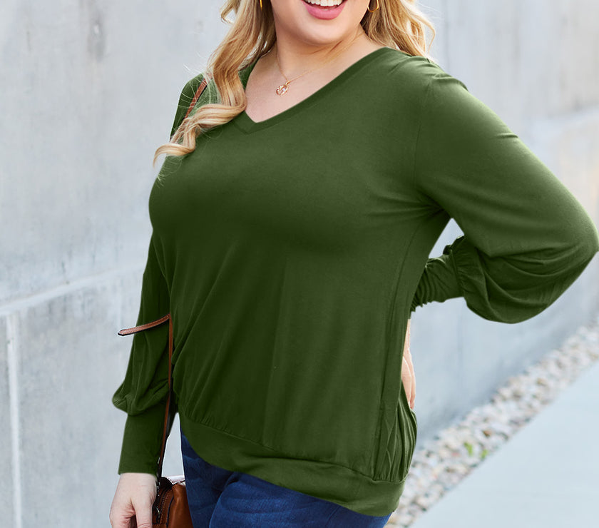 Basic Bae Full Size V-Neck Lantern Sleeve Top