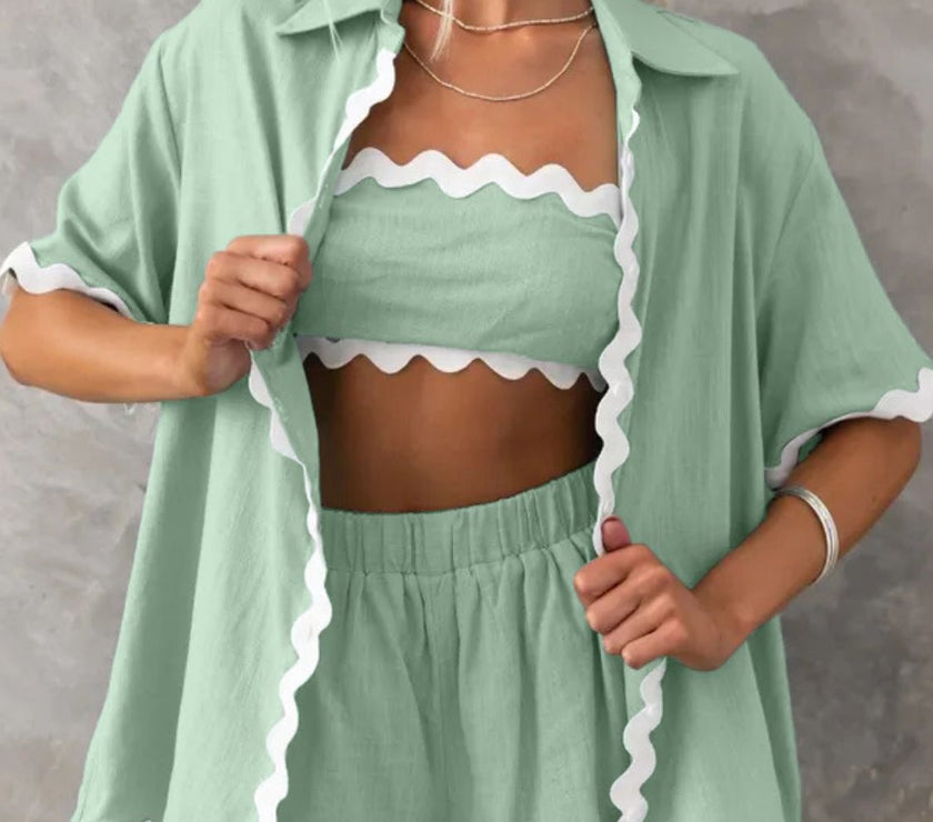 Contrast Trim Half Sleeve Top and Shorts Set