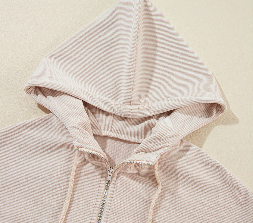 Pocketed Zip Up Long Sleeve Hooded Jacket