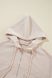 Pocketed Zip Up Long Sleeve Hooded Jacket