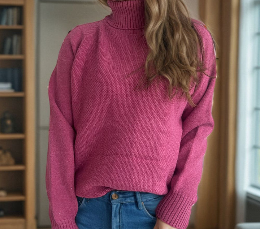Ribbed Turtleneck Raglan Sleeve Sweater