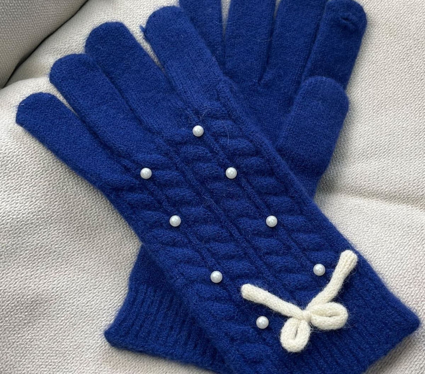 Thermal Pearl Detail Bow Five-Finger Gloves