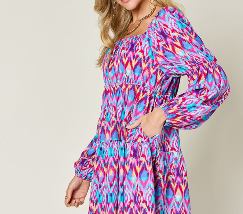 Double Take Full Size Printed Long Sleeve Dress
