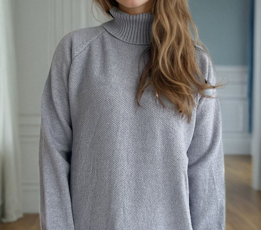 Ribbed Turtleneck Raglan Sleeve Sweater