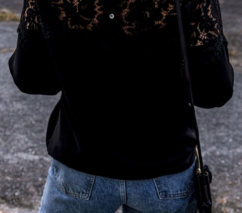 Lace Detail Round Neck Long Sleeve Blouse