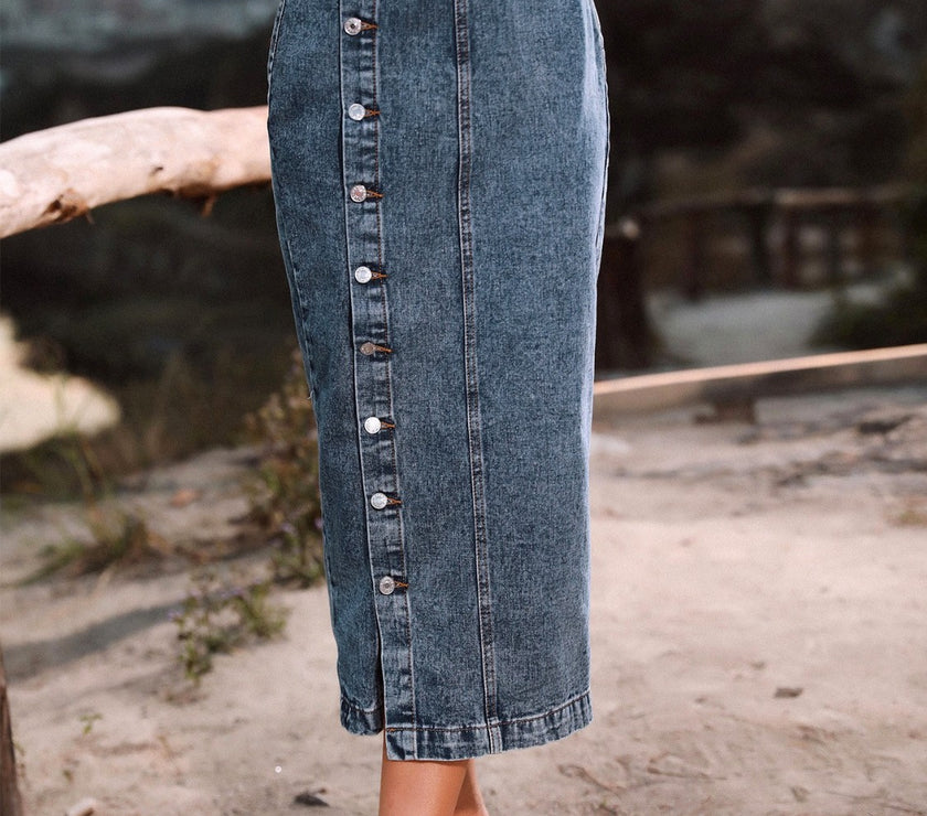 Button Down Denim Skirt