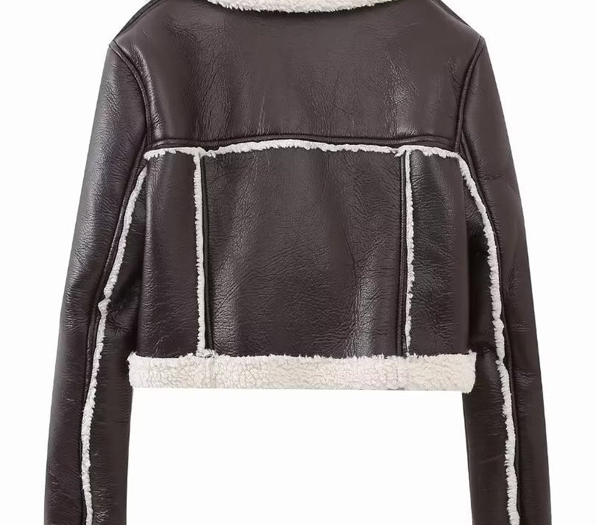 Collared Neck Long Sleeve Plush Cropped Jacket