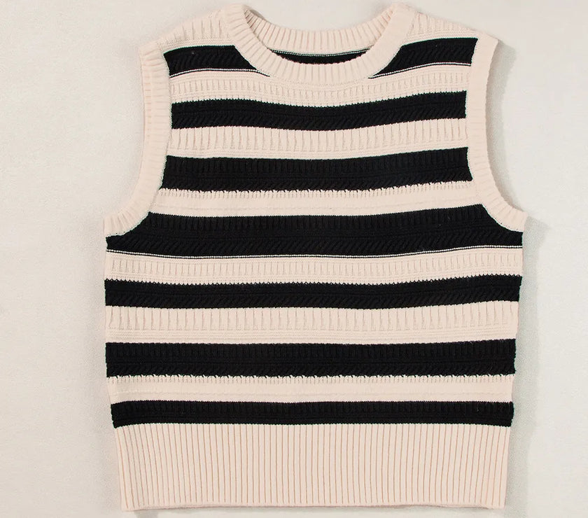 Color Block Round Neck Sweater Vest
