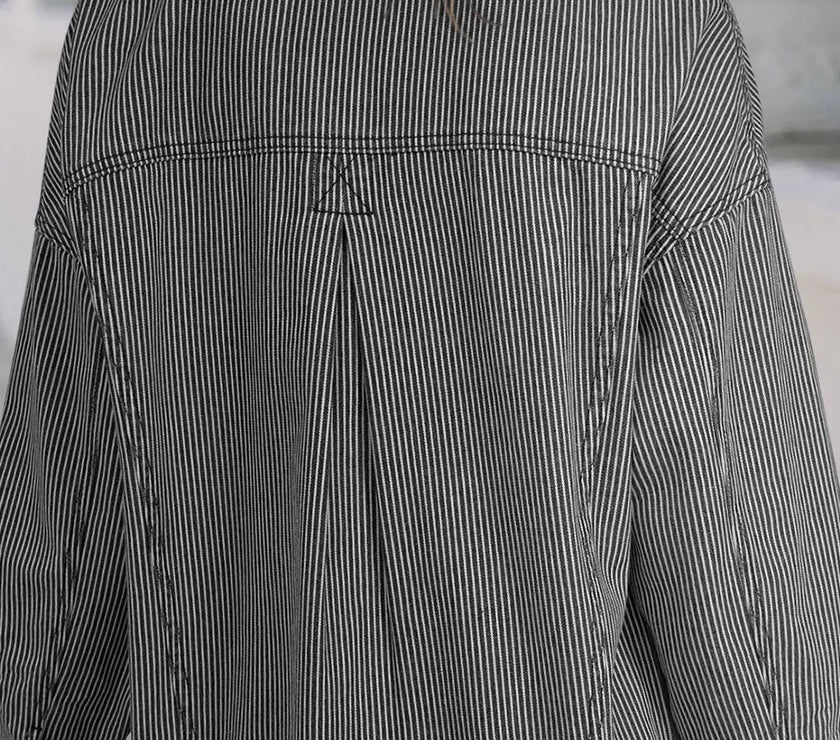 Striped Button Up Long Sleeve Denim Jacket