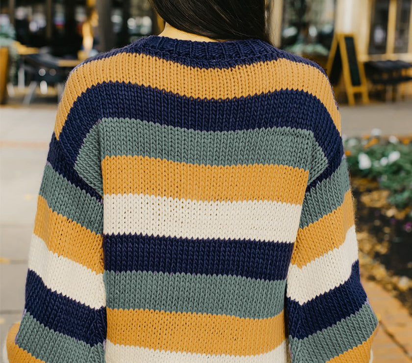 Color Block Round Neck Dropped Shoulder Sweater