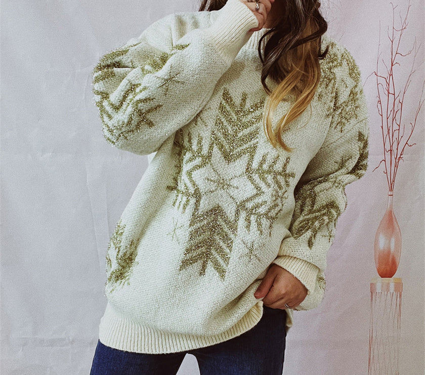 Snowflake Pattern Long Sleeve Sweater