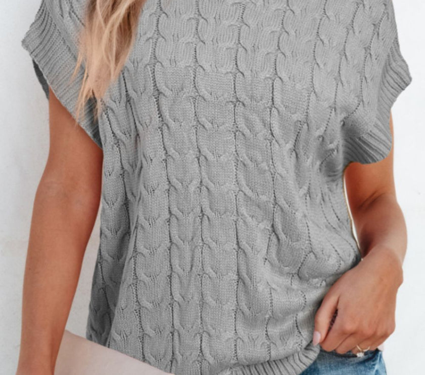 Cable Knit Turtleneck Short Sleeve Sweater