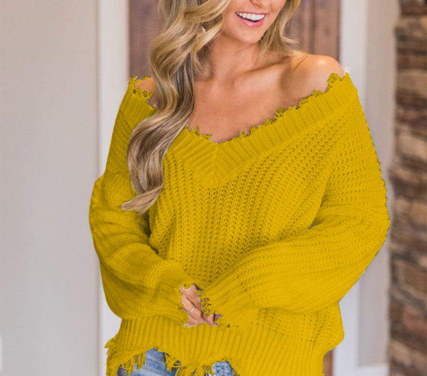 Frayed Hem Dropped Shoulder Sweater