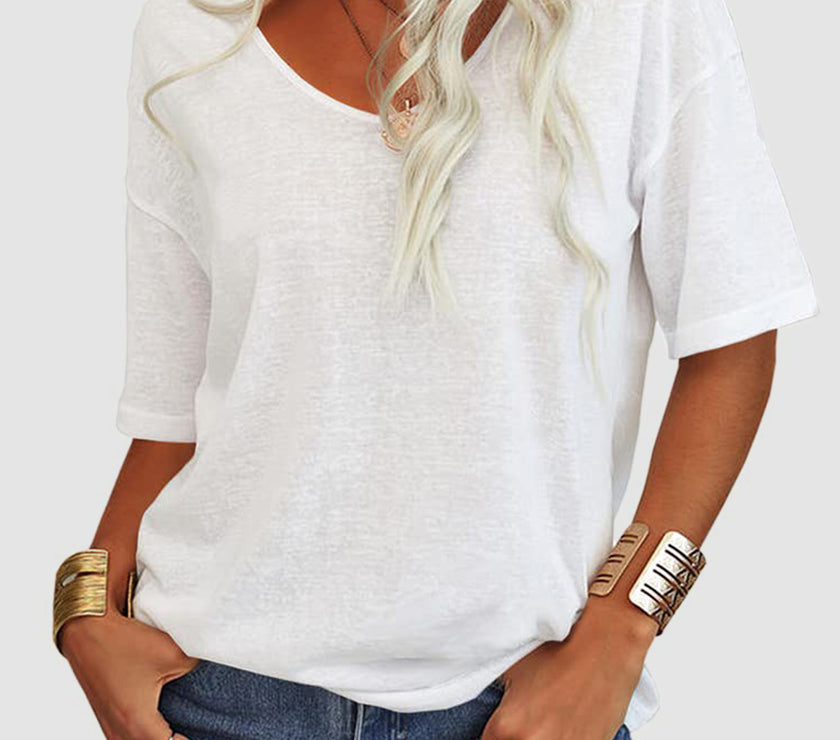V-Neck Dropped Shoulder Half Sleeve T-Shirt