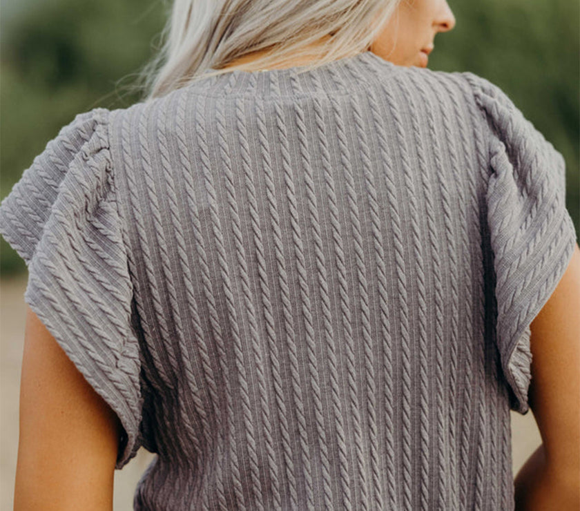 Sleet Solid Color Textured Flutter Sleeve Top