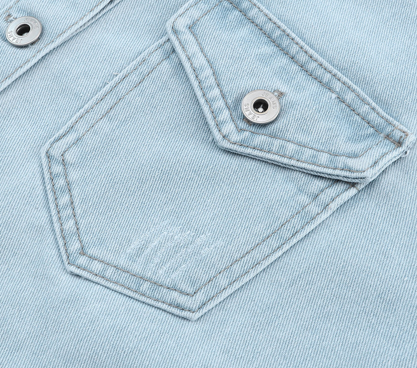 Flap Pocket Raw Hem Denim Jacket