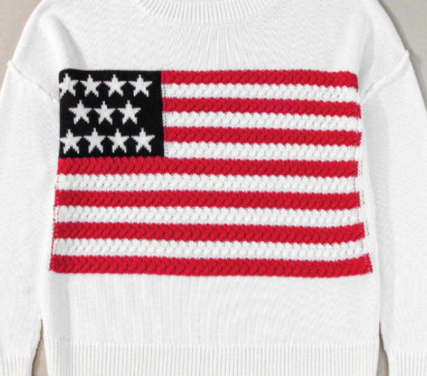 US Flag Side Slit Drop Shoulder Sweater