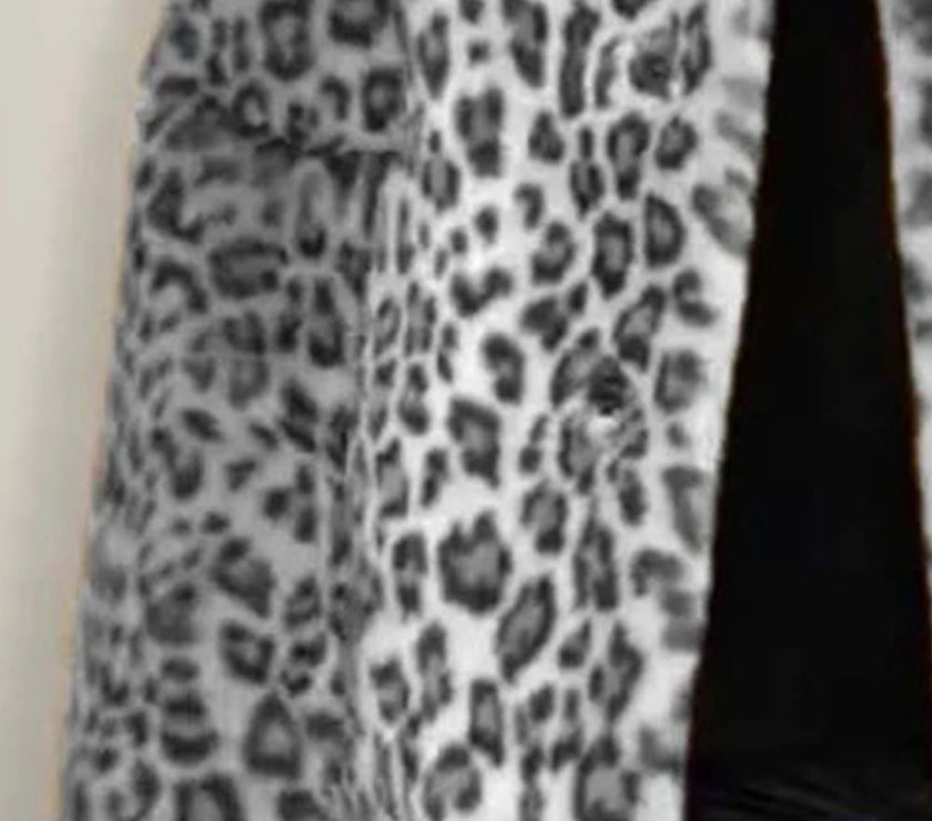 Full Size Leopard Furry Collared Neck Long Sleeve Coat